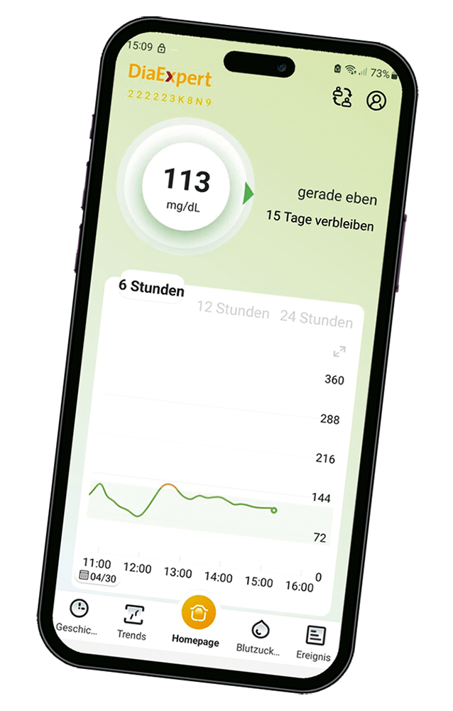 Die DiaExpert CGM-App auf Ihrem Smartphone Die DiaExpert CGM-App auf Ihrem Smartphone